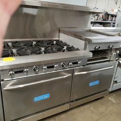 Used 60"L Range With Burners, Raised/Griddle, 2 Std Ovens