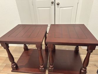 Pair of Wood End Tables with Lower Shelf