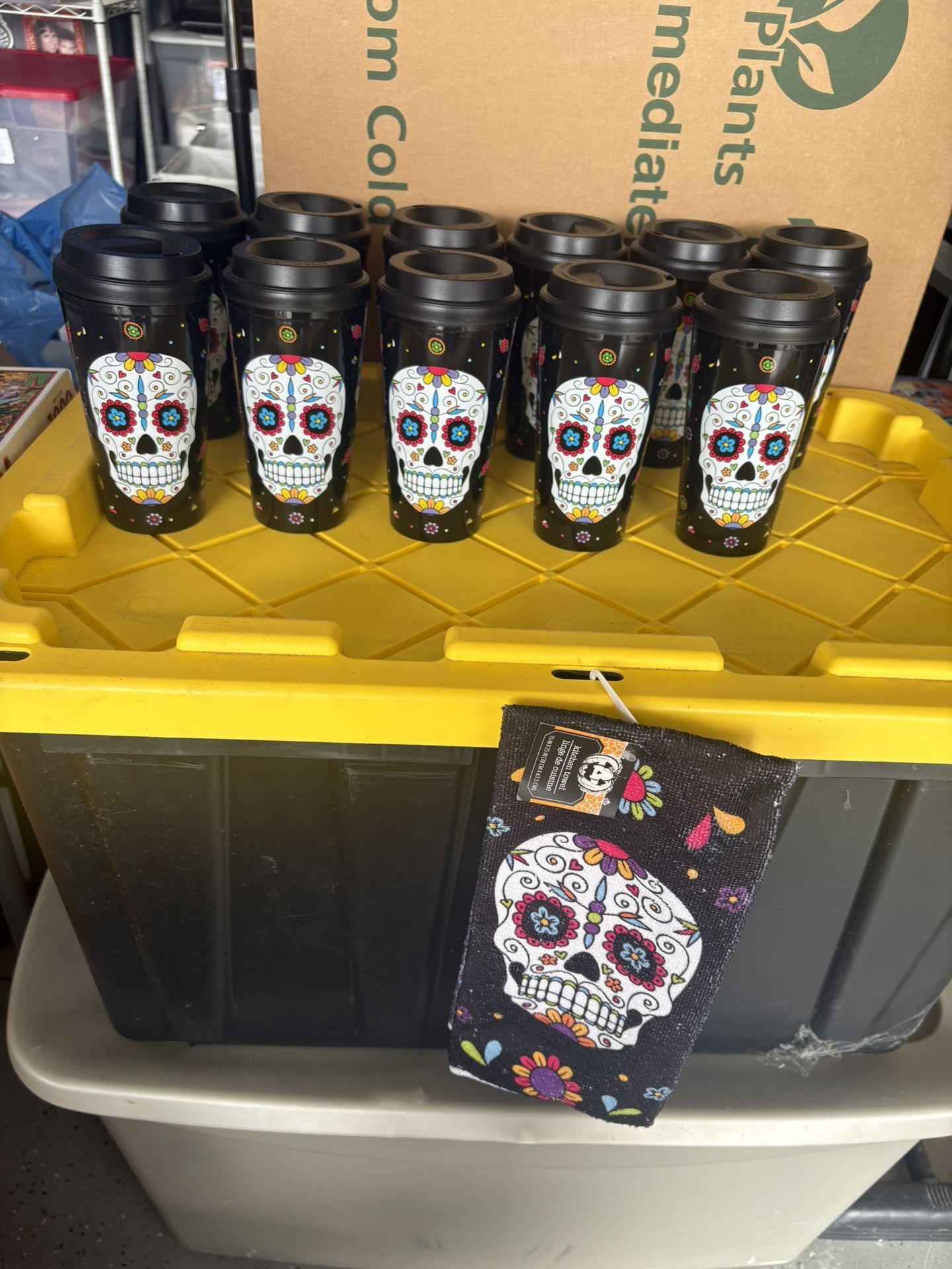 Day Of The Dead Tumblers And Kitchen Towel