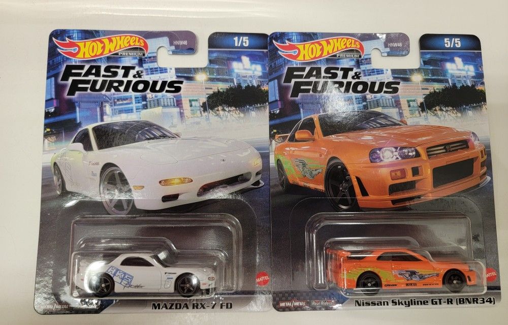 Hot Wheels 2023 Premium Fast and Furious Mazda RX-7/Hot Wheels Fast & Furious Nissan Skyline GT-R (BNR34