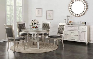Brand New Silver & Grey 5pc Formal Dining Table Set