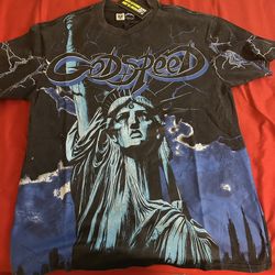 2 godspeed shirts Black one is size small white one is a medium