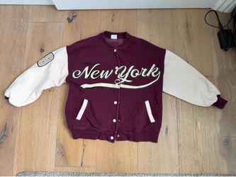 Zara Burgundy & Cream Varsity Jacket - Size 11-12 Years (152cm)