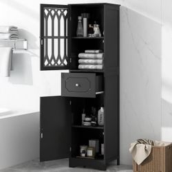 Tall Storage Cabinet Freestanding For bathroom , Bedroom Or kitchen 2 Doors and 2 Drawer
