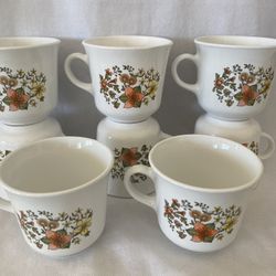 Set Of 8 Vintage Corelle Indian Summer Flower Cups Mugs Cottagecore 