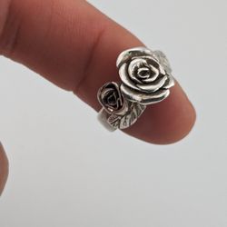 Love& Passionate Sculpted Flower Blossom Sterling Silver Ring