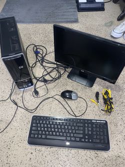 Hp Computer, Desktop, Mouse, And Keyboard
