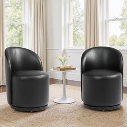 2 Black Swivel Chairs pu Leather Dining or Side Chair