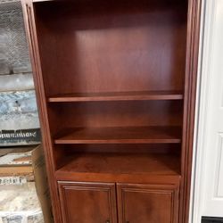 Cherry Wood Bookcase w/ Lower Double Doors and 6 Shelves