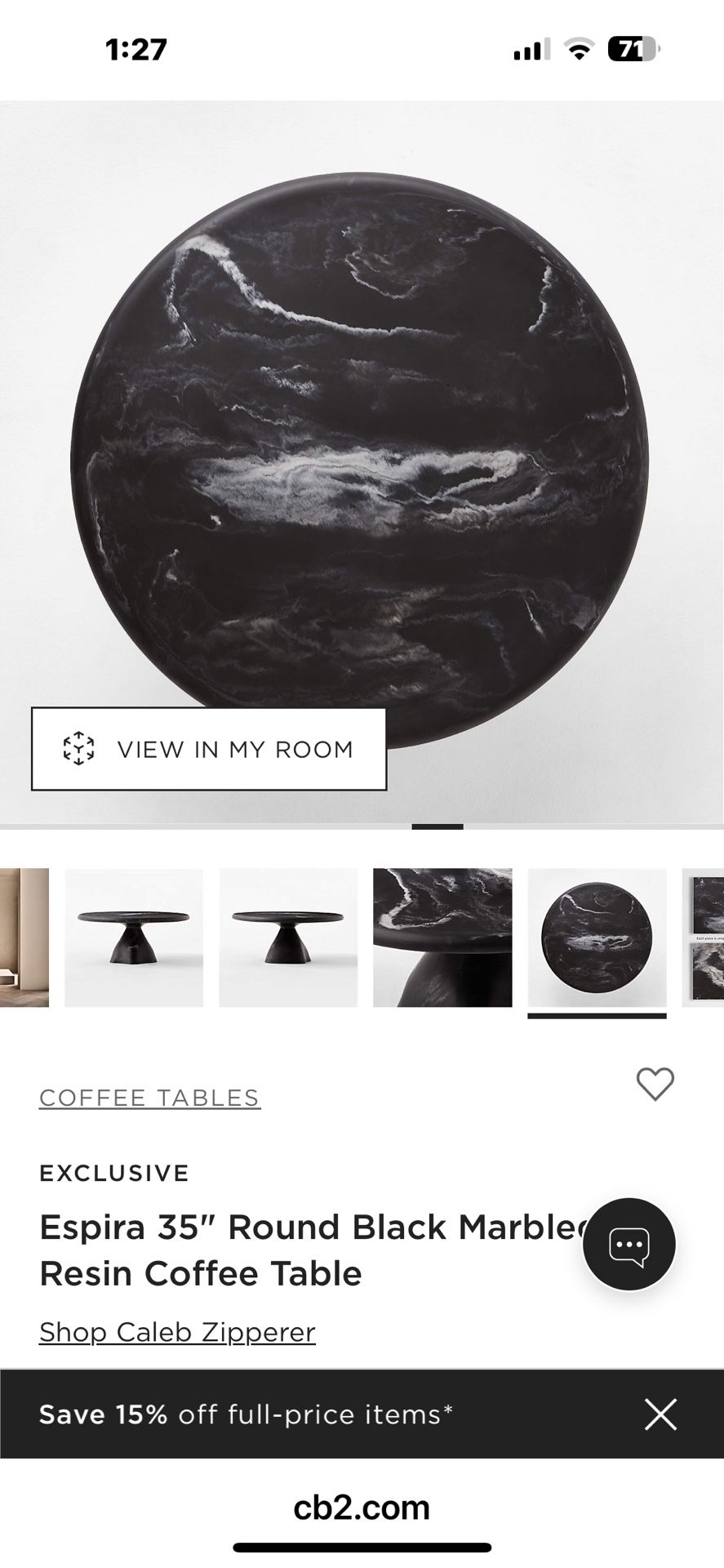 CB2 Marble 35” Coffee Table