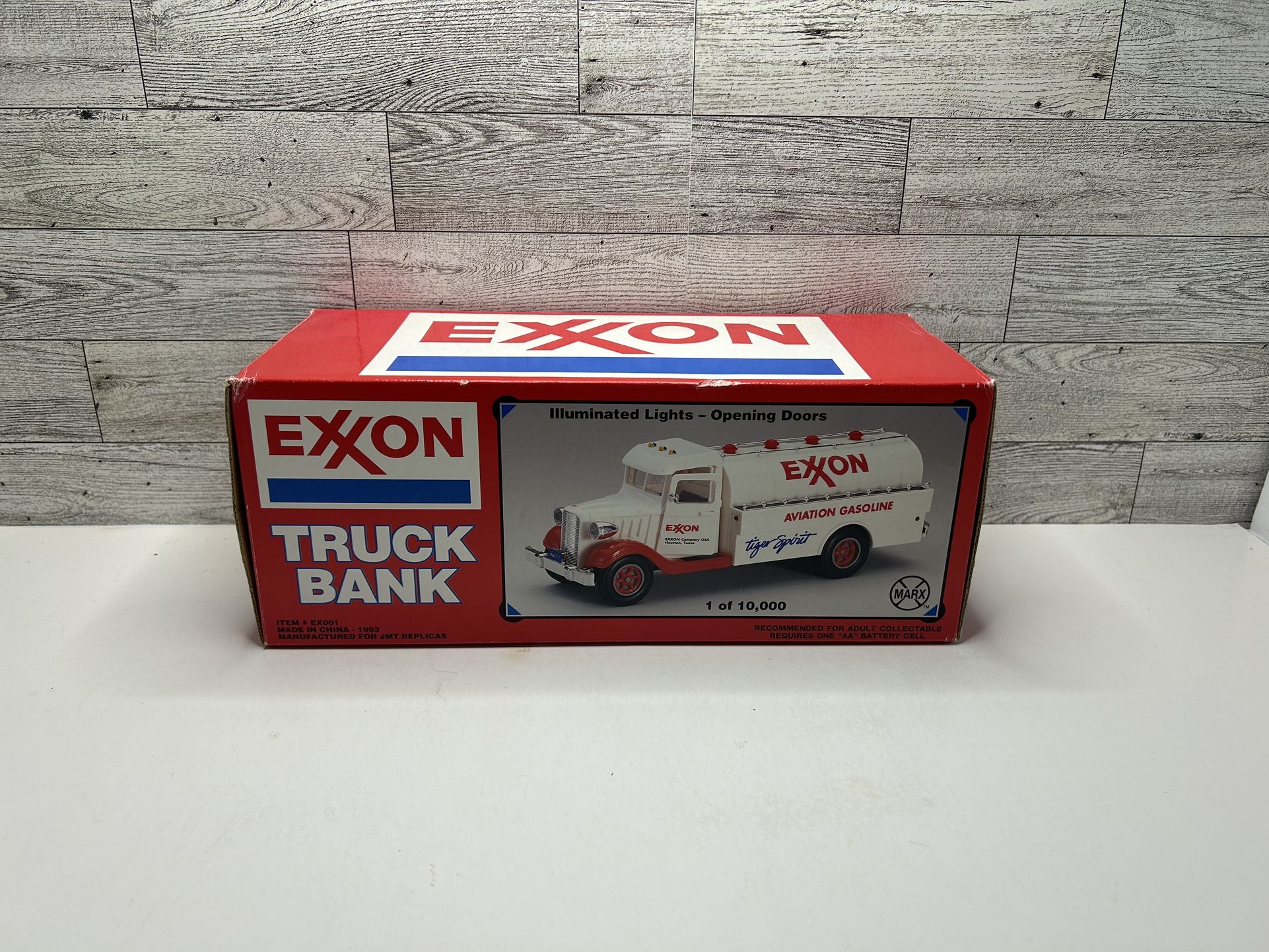 Vintage Exxon Marx White / Red  ‘1993  Exxon Aviation Gasoline Tanker Truck Bank • Made in China   Recommends For ADULT Collectible  Requires “ AA “ B
