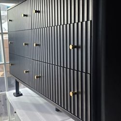 Fluted 6 Drawers Dresser For Bedroom, 54" Wide Wood Dresser, Chest Of Drawers 