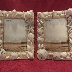 Coastal Beach Sand Seashell Set Of 2 Resin 5” x 7” Photo Frames 
