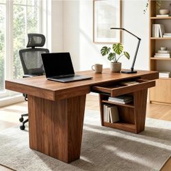 70-Inch Executive Desk, Office Desk with Drawer and Storage Shelves
Large Modern Computer Desk with Open Shelf, Modern Business Furniture for Home Of