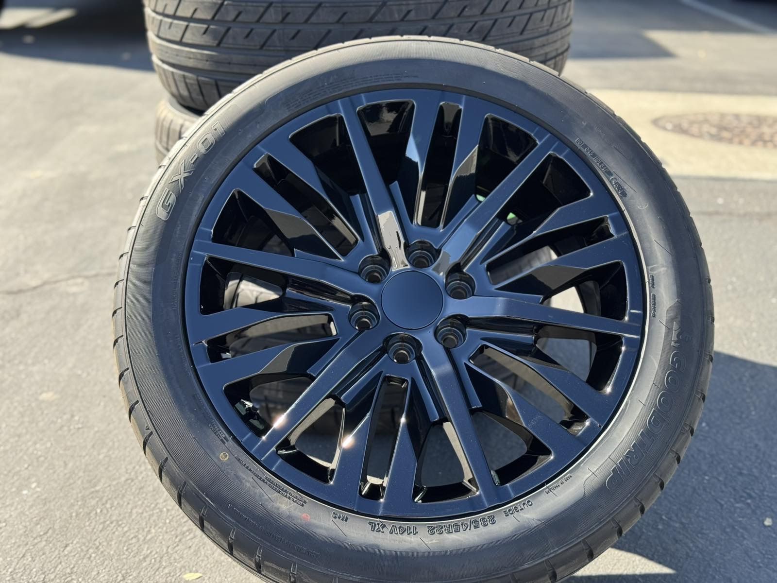 22'' NEW Wheels Black Rims and Tires GMC Sierra 1500 Yukon Denali Chevy Chevrolet Silverado Tahoe Suburban Avalanche Nissan Titan Infiniti