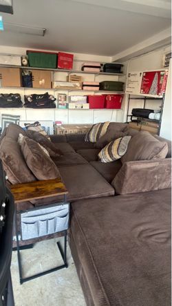 Large Brown Sectional Couch with Oversized Ottoman