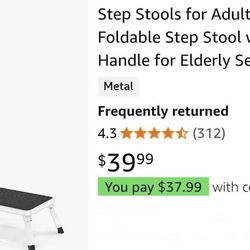 Step Stools for Adults, Foldable Step Stool with Handle for Elderly Seniors Stepping