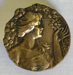 Stunning Vintage Brass "Lady with Flower" Belt Buckle (1970s)