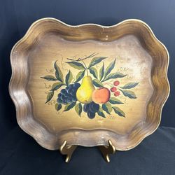 Vintage French Country Large Hand Painted Fruit Metal Serving Tray