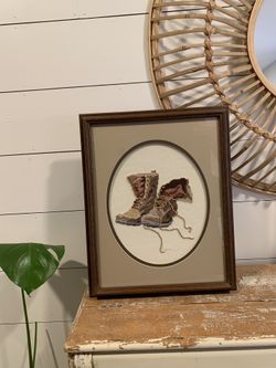 Framed Needlepoint Of Work Boots