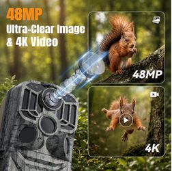 DEATTI 4K 48MP WiFi Tracking Camera Bluetooth Connection, Game Camera with 0.1s Shot Time, Night Vision Motion Activated Wildlife Camera with 8 Batter