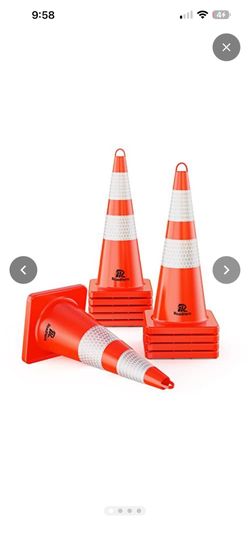 Orange Traffic Safety Cones 28 Inch for Parking, 10 Pack Reflective Collar, Flexible PVC, For Sport and Driving Training, Construction Events, Traffic