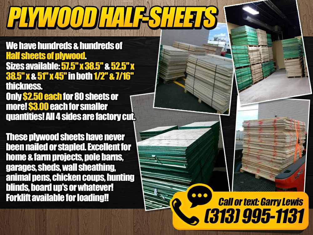 PLYWOOD - HALF SHEETS - WHOLESALE!