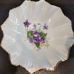 Adderley England bone china ruffled dish with purple flowers 