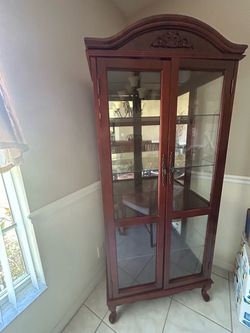 Cherry Wood Curio Cabinet with Glass Doors