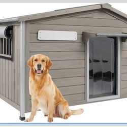 40.2" L Large Dog House Outdoor & Indoor,Fir Wood Dog Kennel with Weatherproof Openable Asphalt Roof,Spacious Doghouse with Anti-Chewing Metal Edges f