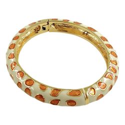 Kenneth Jay Lane Oval Bangle Bracelet, Cloisonné Champleve Enamel, Orange Cream