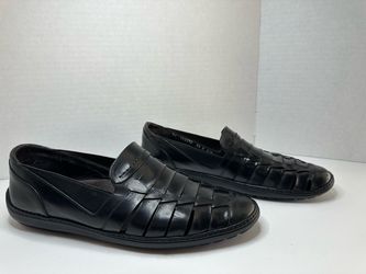 Black Leather Woven Slip-On Loafers