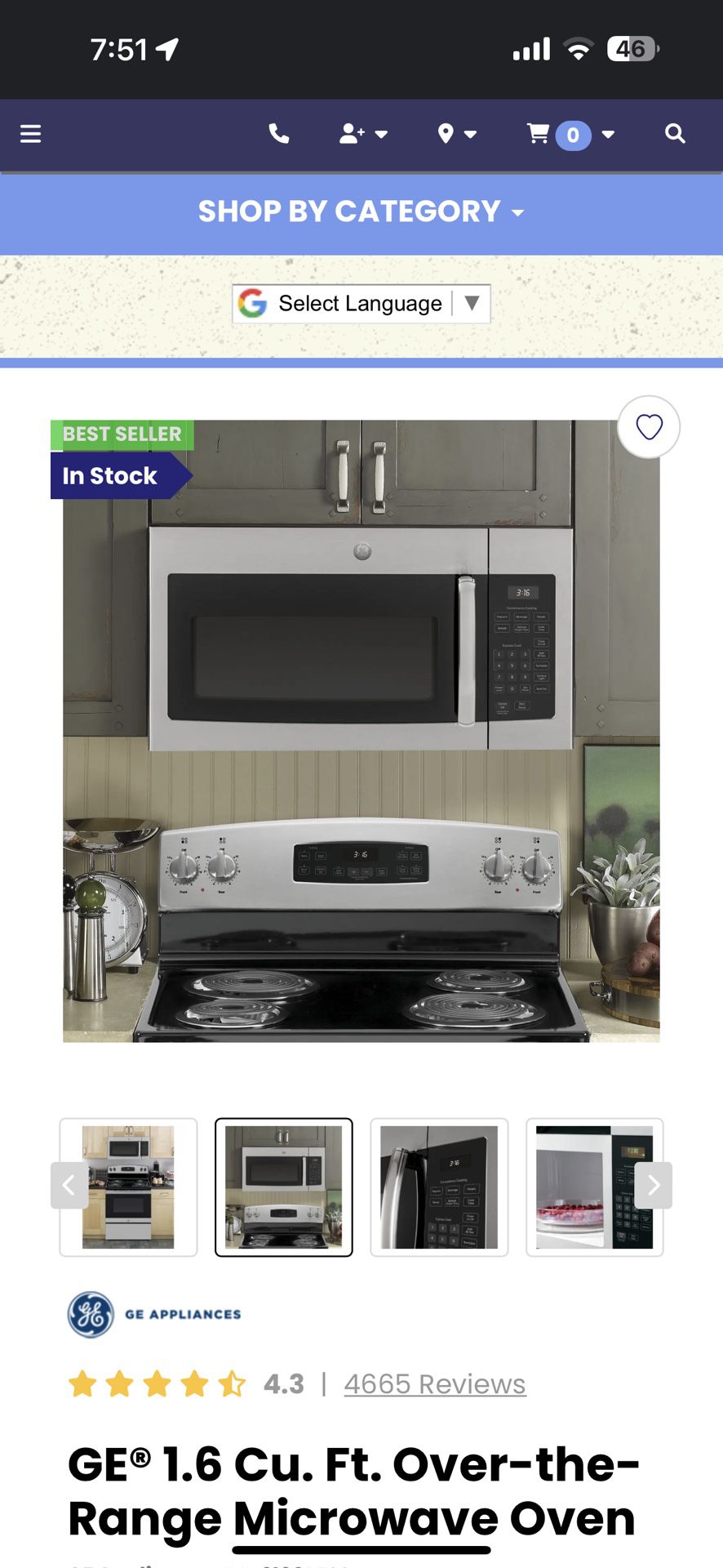 General Electric Over The Range Microwave Oven 