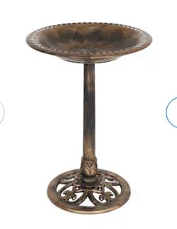 VINGLI 28-in H Antique Copper Resin Birdbath with Solar Fountain