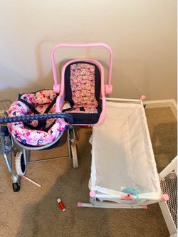 Baby doll Carriage, car seat, bassinet and Grocery cart