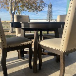 Beautiful Solid Wood Dining Set – Table, 4 Chairs, Bench, 3 Bar Stools & Leaf 