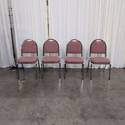 Set of Four Pink Upholstered Stacking Chair with Chrome Frame