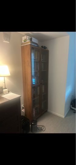 Tall Wood Bookcase with Glass Doors
