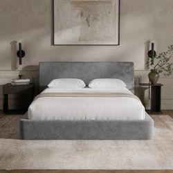 Queen Cloud Bed Frame – Moon Gray | Upholstered Platform Bed