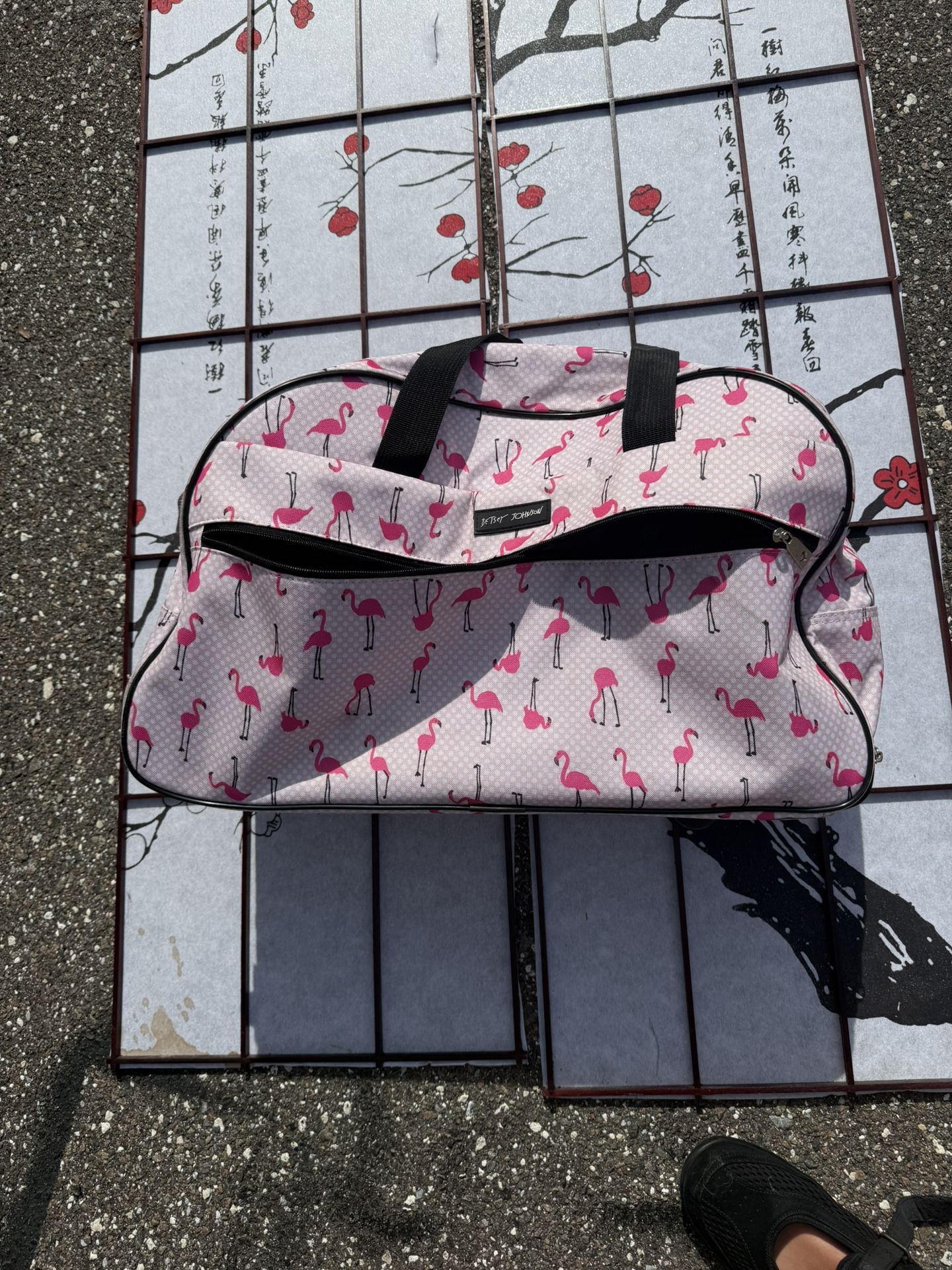 Betsey Johnson Flamingo Rolling Duffel Bag