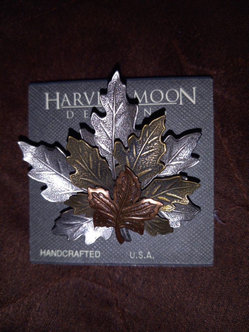 NEW Autumn Brooch, Tri-Colored Maple Leaves