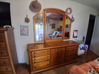 Red oak dressers, night stand and headboard. Will piece out