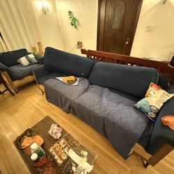 Vintage Blue Fabric Couch 2-piece Set