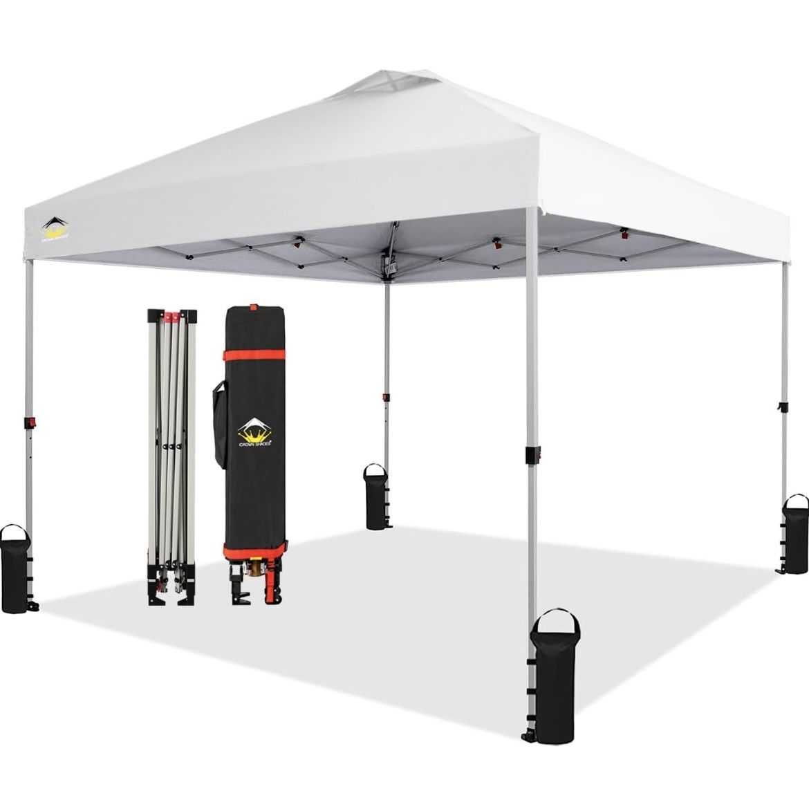 10x10 Pop Up Canopy - Beach Tent with One Push Setup - Easy Outdoor Sun Shade for Events, Parties, Camping - Gazebo with STO-N-Go Cover Bag, Silver Co