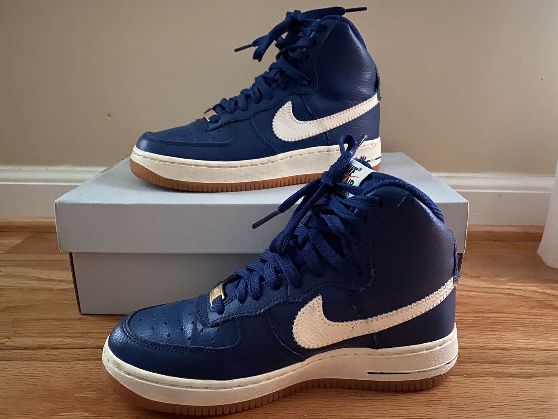 Nike Air Force Ones AF1 Youth Shoes Size 4.5 High Top Blue White Gum VG