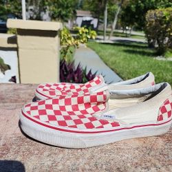 Vans Classic Red Checkerboard Slip-On Unisex Sneakers Men's 6.5 / Women's 8.0