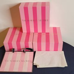 Victoria's Secret Pink Striped Decorative Storage Boxes & Gift Bag Set with tissue paper