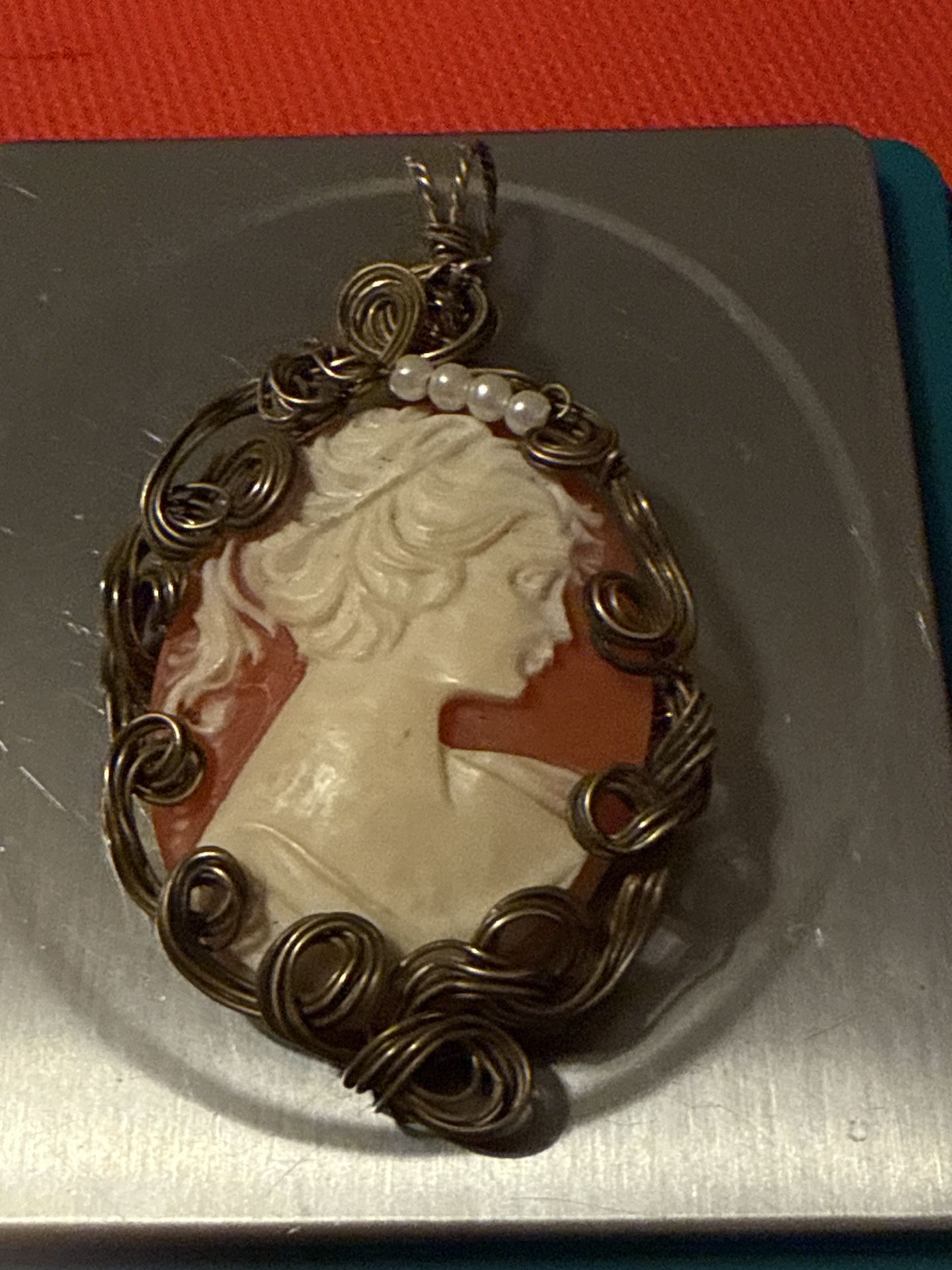 Vintage Cameo Pendant Antique Shell Cameo Pendant - Necklace Carved - 14kt. Rolled Gold - Wire