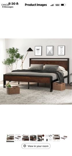 SHA CERLIN 14 Inch King Size Metal Platform Bed Frame with Wooden Headboard and Footboard, Mattress Foundation, No Box Spring Needed, Large Under Bed