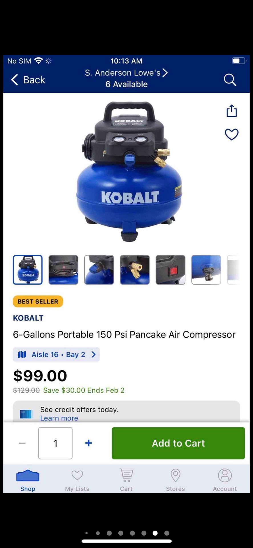 Kobalt 6-Gallons Portable 150 Psi Pancake Air Compressor